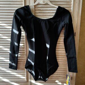 Capezio long sleeve black leotard, NEW, size M